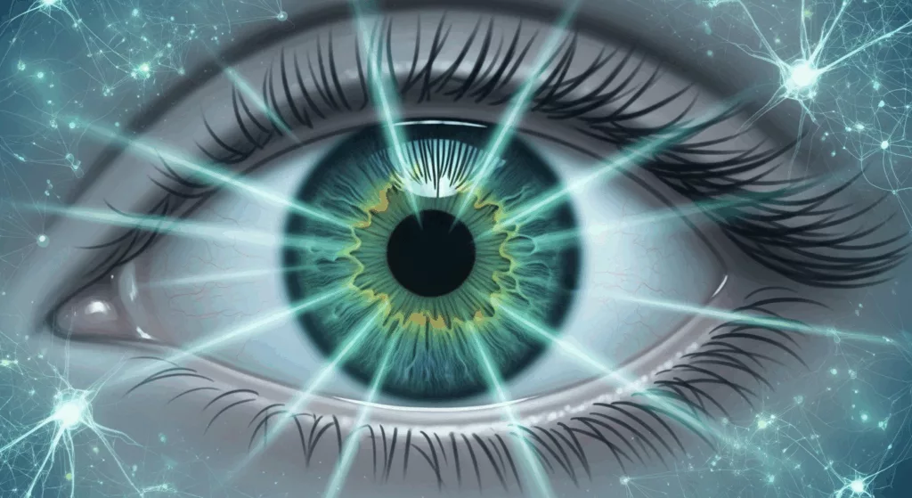 Brainspotting therapy visualization showing eye position technique for healthcare worker trauma treatment