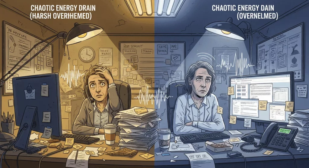 Before and after workspace optimization for energy protection in highly sensitive professionals