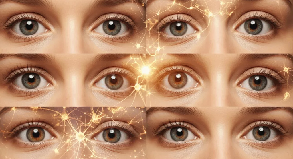 Close-up of eyes showing different positions used in brainspotting therapy for healthcare workers trauma treatment