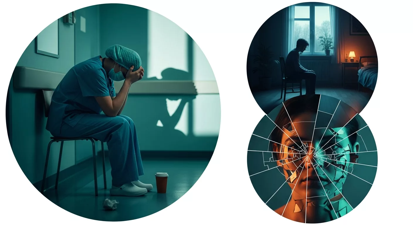 Visual guide showing burnout vs depression vs trauma symptoms and differences for helping professionals