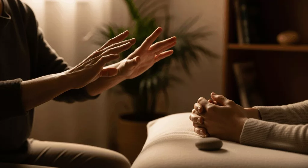 EMDR therapy session for treating caregiver dissociation symptoms