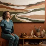 Healthcare worker seeking therapy for complex PTSD in a peaceful, healing-focused environment
