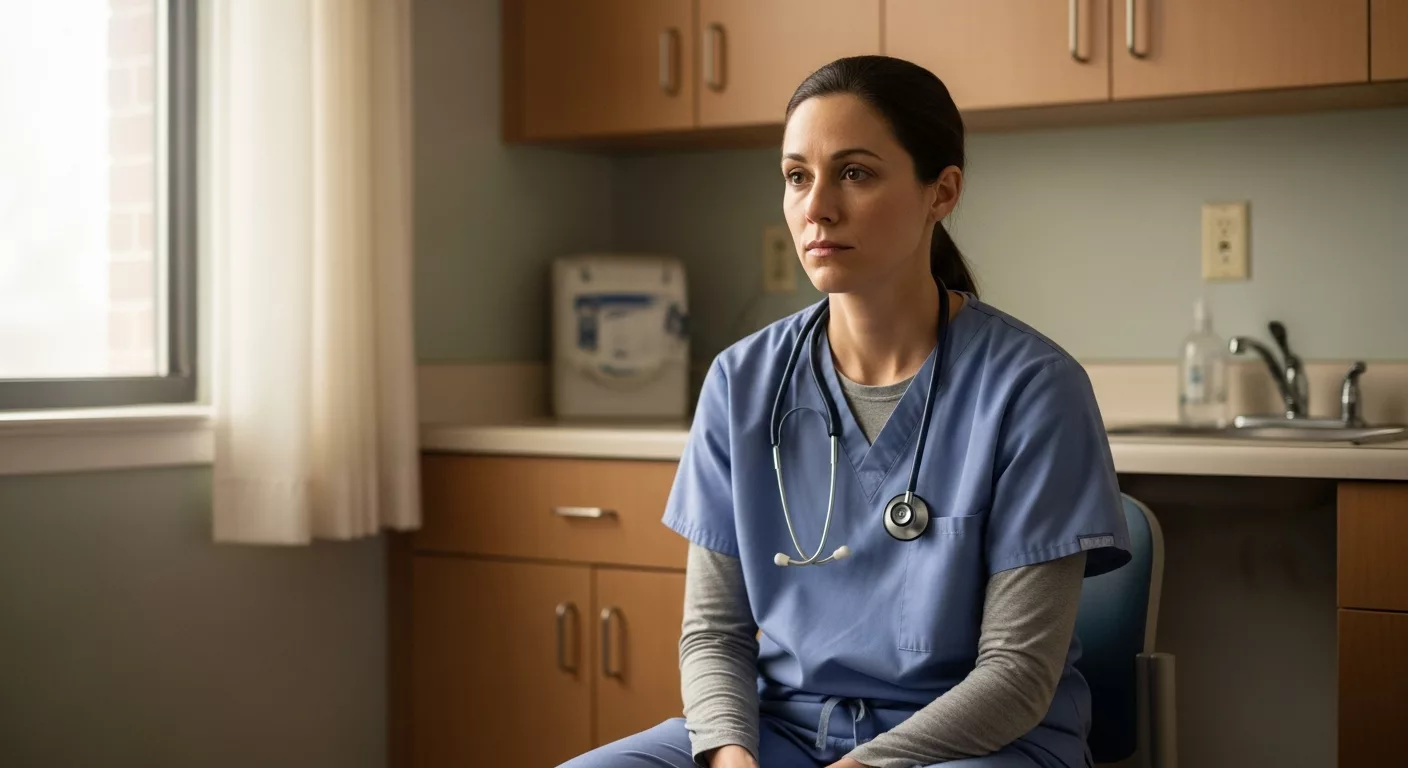 Healthcare worker reflecting on complex PTSD symptoms in helping professionals