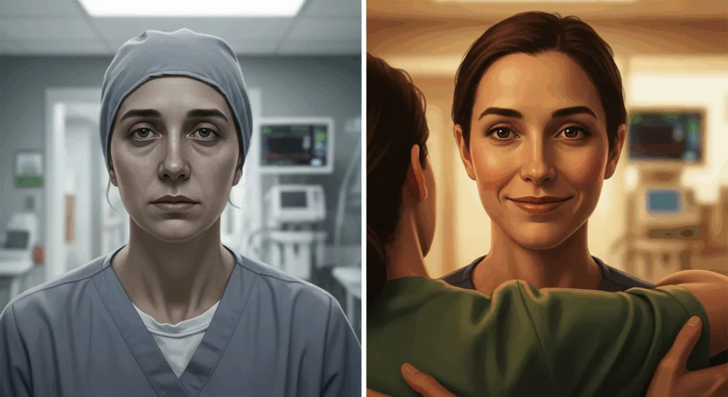 Visual representation of recovery from caregiver dissociation symptoms through specialized treatment