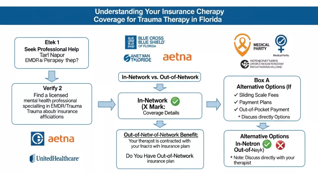 Florida insurance coverage flowchart showing EMDR therapy covered by insurance plans and documentation requirements
