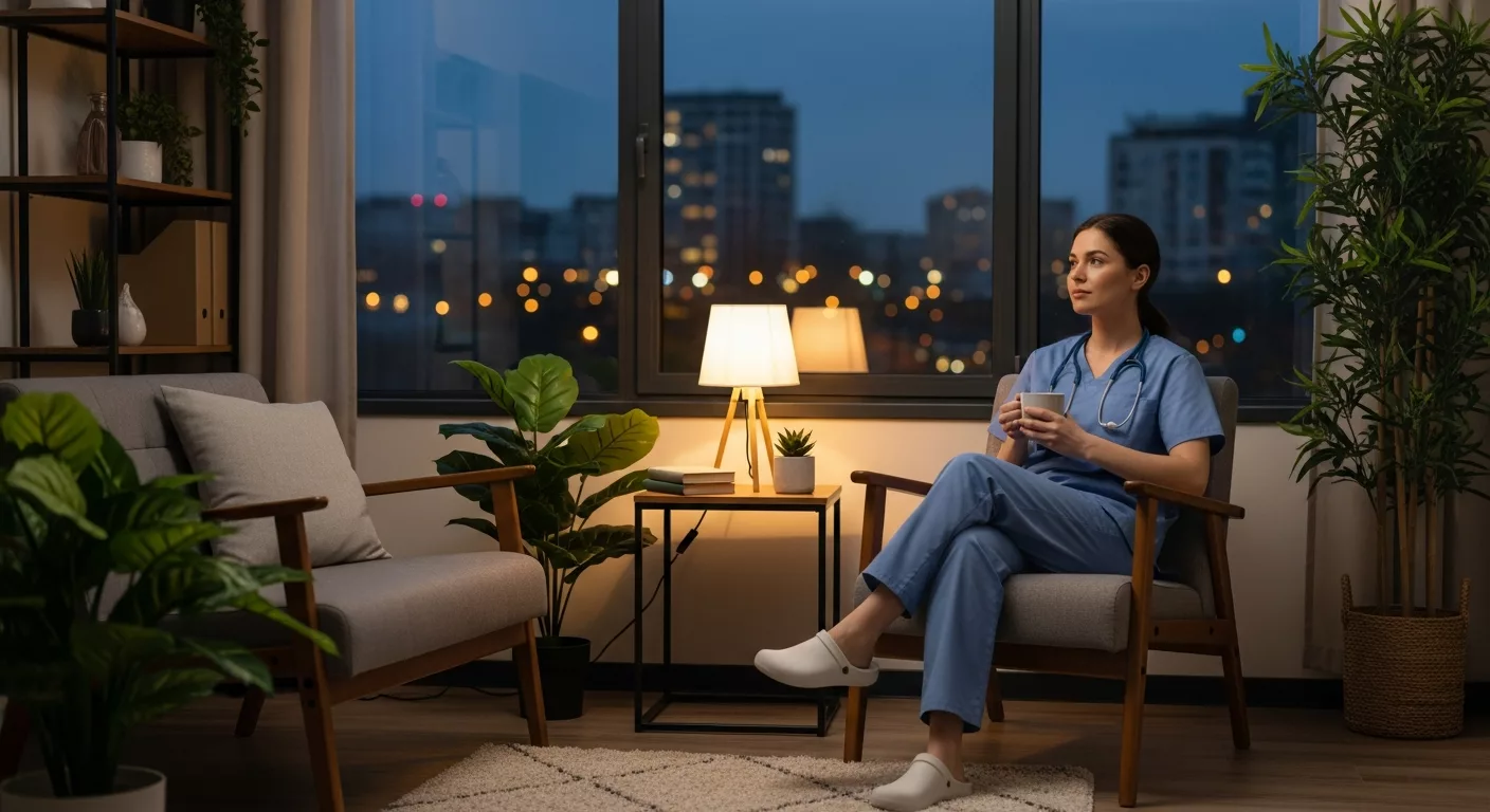 Healthcare worker attending EMDR therapy Florida flexible hours session in comfortable evening appointment