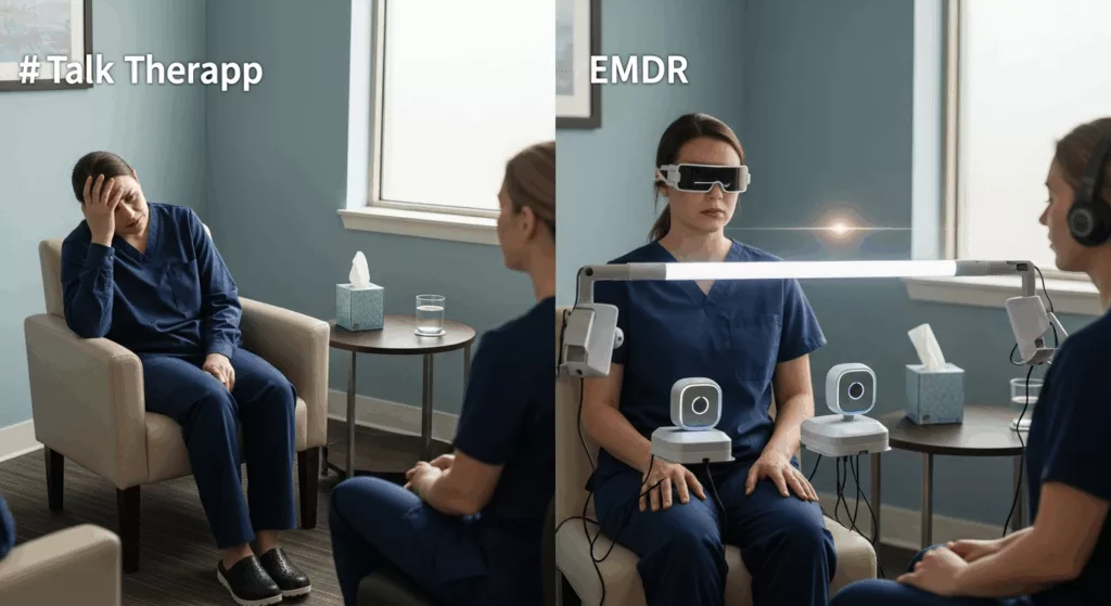 EMDR therapy Florida vs traditional talk therapy comparison for healthcare workers