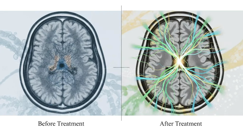 Brain imaging showing neurological changes from effective trauma therapy treatment