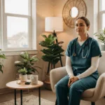 Healthcare worker in peaceful therapy setting representing healing from narcissistic abuse in healthcare environments