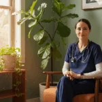 Healthcare professional in peaceful setting representing narcissistic abuse recovery for helping professionals