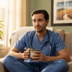 Healthcare worker contemplating personality disorder vs trauma response differences in therapy setting