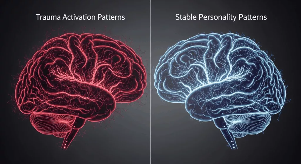 Visual comparison of trauma response patterns versus personality disorder characteristics in brain imagery