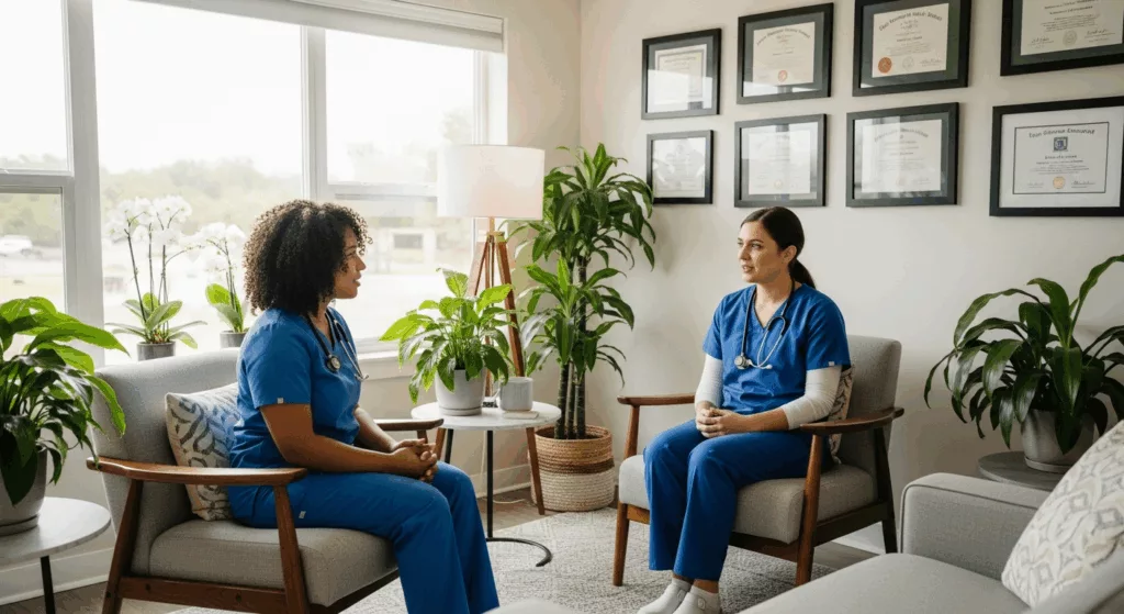 Healthcare professional receiving specialized therapy for trauma responses and personality disorder assessment
