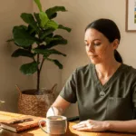 Healthcare professional reflecting on burnout vs depression vs trauma symptoms and seeking proper diagnosis
