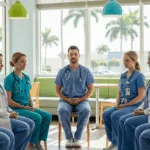Healthcare workers in Florida practicing DBT skills and mindfulness techniques for emotional regulation and burnout prevention