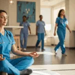 Florida healthcare worker practicing DBT mindfulness skills during break for emotional regulation and stress management