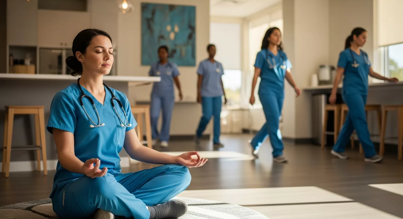 Florida healthcare worker practicing DBT mindfulness skills during break for emotional regulation and stress management