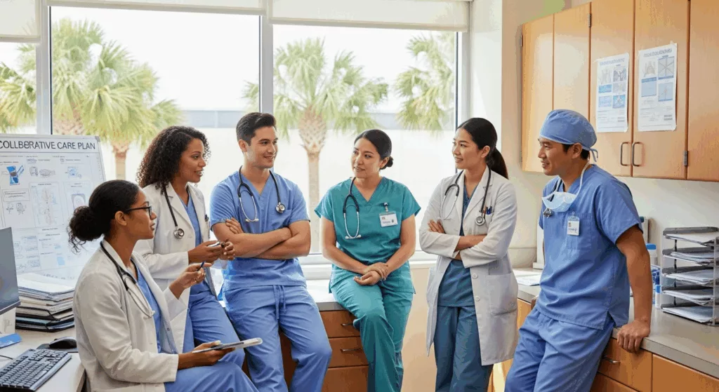Healthcare team in Florida practicing interpersonal effectiveness and emotional regulation techniques from DBT skills training