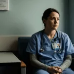 Healthcare worker experiencing dissociation in caregivers while taking a break from patient care