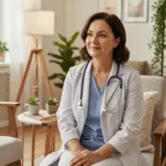 Professional therapist in welcoming office setting representing dissociative disorders treatment for caregivers