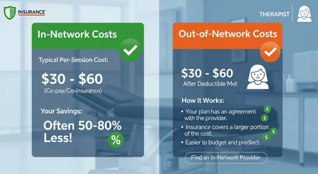 Visual comparison of in-network versus out-of-network EMDR therapy insurance benefits and costs in Florida