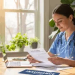 Healthcare professional reviewing insurance coverage for EMDR therapy options on laptop