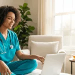 Florida healthcare worker participating in EMDR therapy session via telehealth, showing the accessibility of trauma treatment