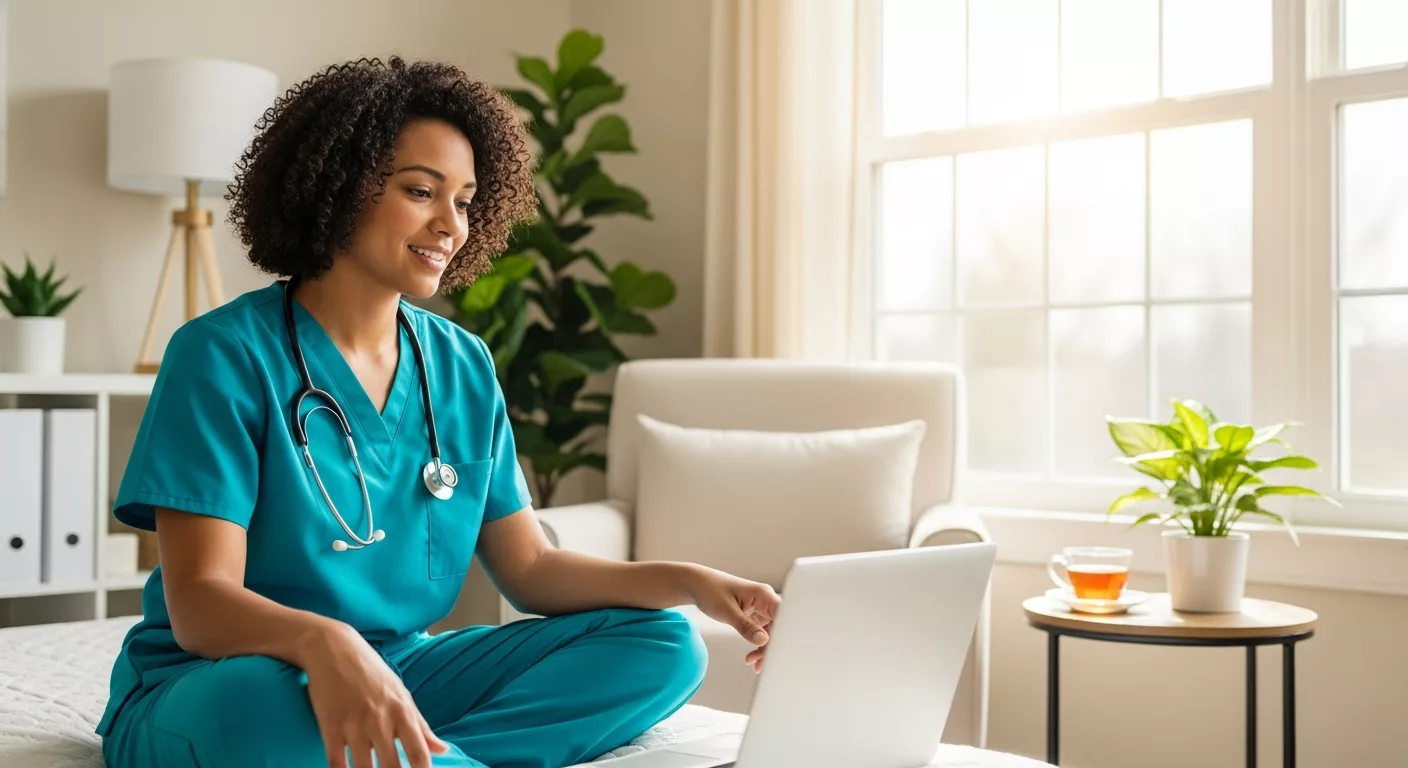 Florida healthcare worker participating in EMDR therapy session via telehealth, showing the accessibility of trauma treatment