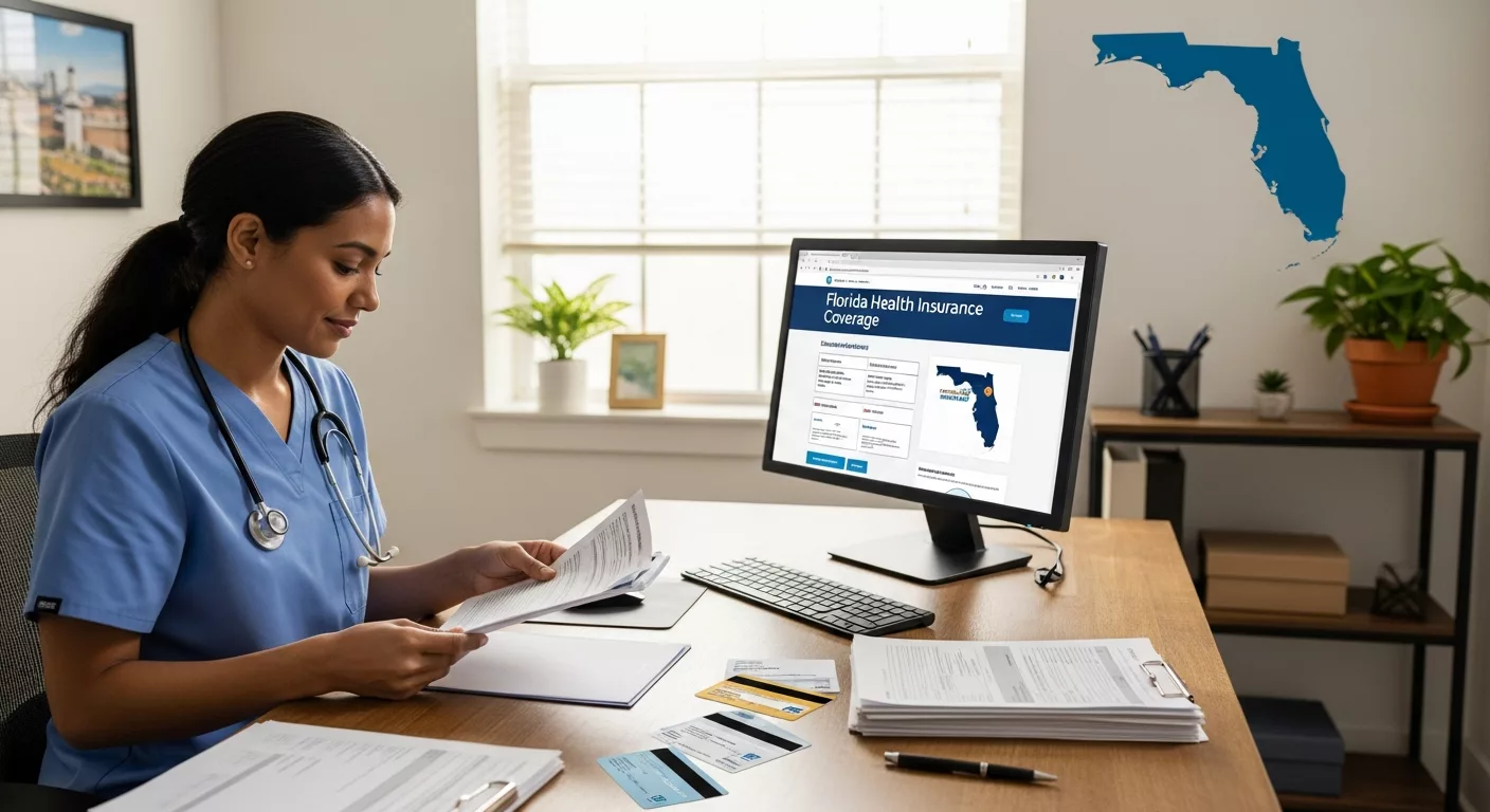 Florida healthcare worker reviewing EMDR therapy insurance coverage documents at desk