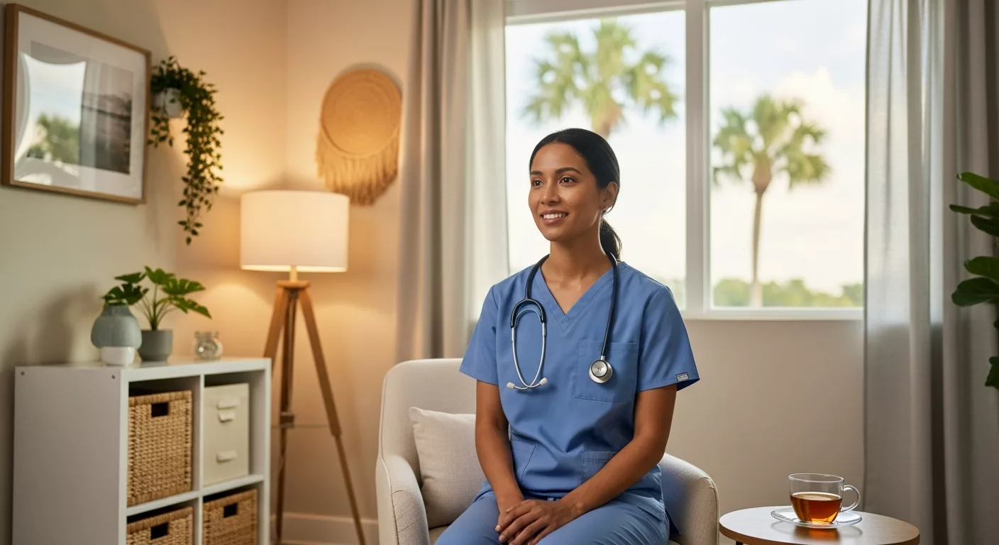 Florida healthcare professional in peaceful therapy setting representing EMDR therapy success rates