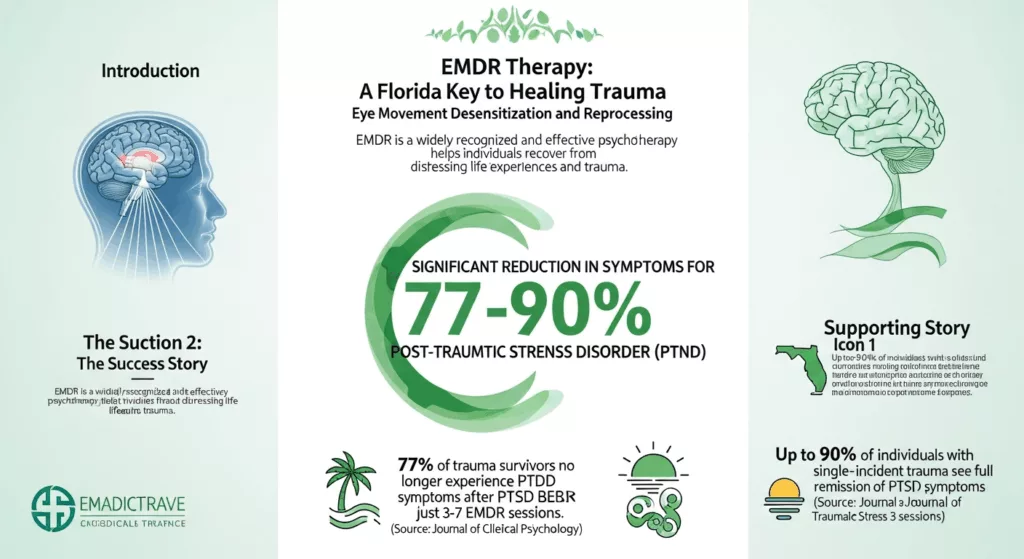 EMDR therapy success rates statistics infographic showing effectiveness for trauma treatment in Florida