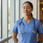 Florida nurse practicing evidence-based self-care techniques during hospital break