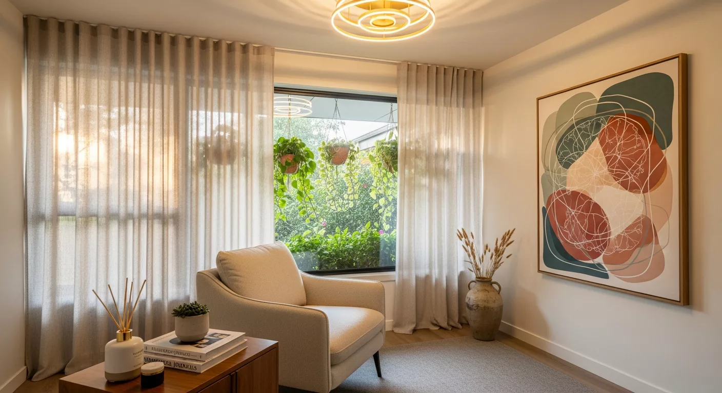 Professional evidence-based trauma therapy setting with calming natural elements for healing