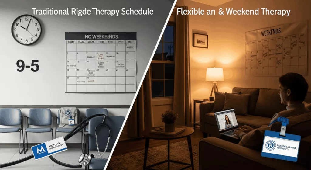 Comparison of traditional vs flexible trauma therapy scheduling options for healthcare workers in Florida