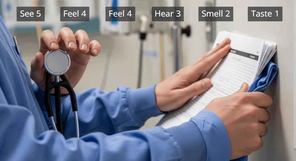 Hands demonstrating grounding techniques healthcare workers can use to manage dissociation symptoms