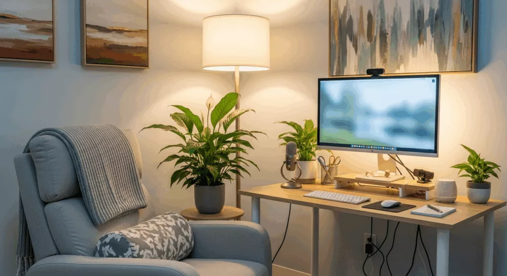 Telehealth therapy setup for helping professionals seeking EMDR and specialized narcissistic abuse recovery treatment