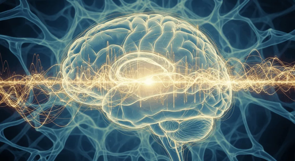 Abstract visualization of EMDR therapy brain processing and neural pathway healing during virtual sessions