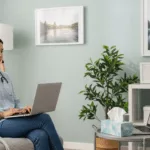 Healthcare professional engaging in telehealth EMDR Florida session from comfortable home office setting