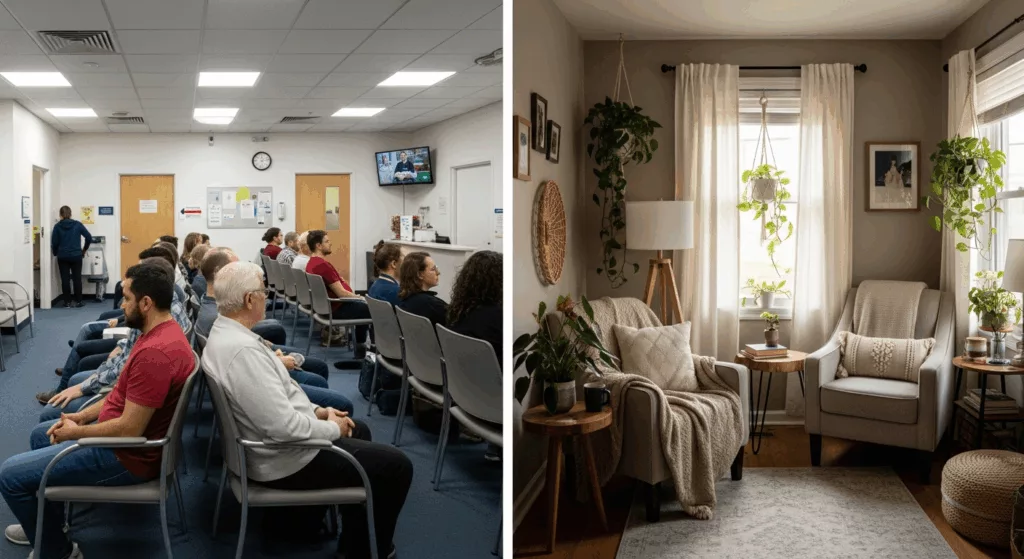 Comparison of overwhelming clinical environment versus peaceful telehealth therapy space for Florida empaths