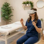Healthcare worker using virtual reality therapy for trauma Florida treatment in specialized therapy practice
