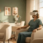 Healthcare worker experiencing virtual reality trauma therapy Florida treatment in professional therapeutic setting