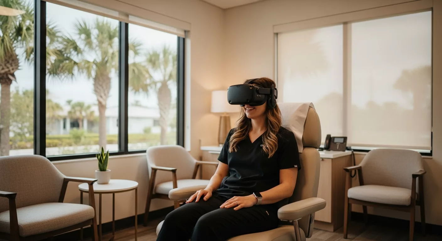 Healthcare worker experiencing VR therapy for trauma treatment in Florida therapeutic setting