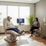 VR trauma therapy Florida session showing patient using virtual reality headset with therapist