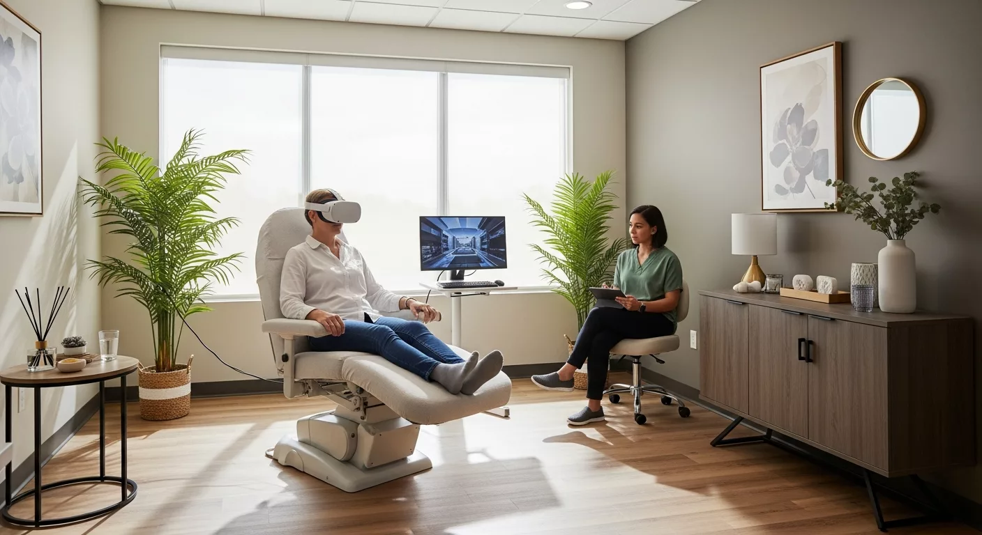 VR trauma therapy Florida session showing patient using virtual reality headset with therapist