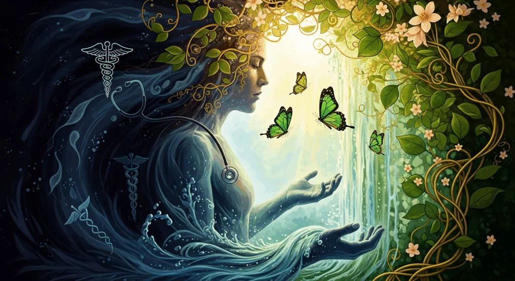 Artistic visualization of trauma survivors in medicine transforming pain into healing purpose