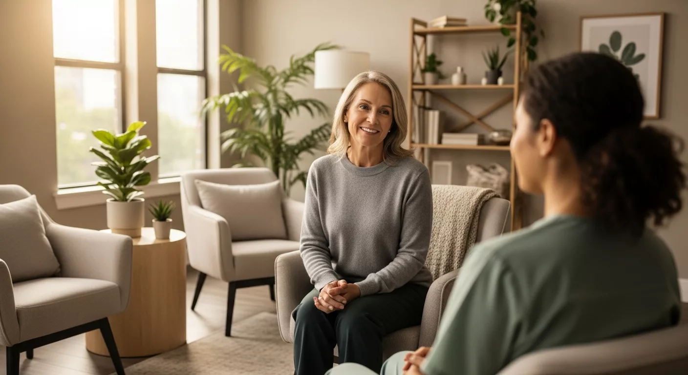Professional brainspotting therapy session for healthcare workers in a welcoming office environment