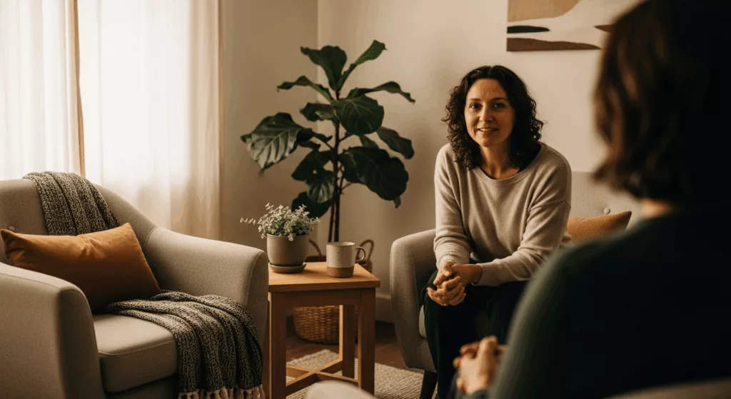 Therapist and client in supportive session demonstrating HSP therapy techniques and professional boundaries