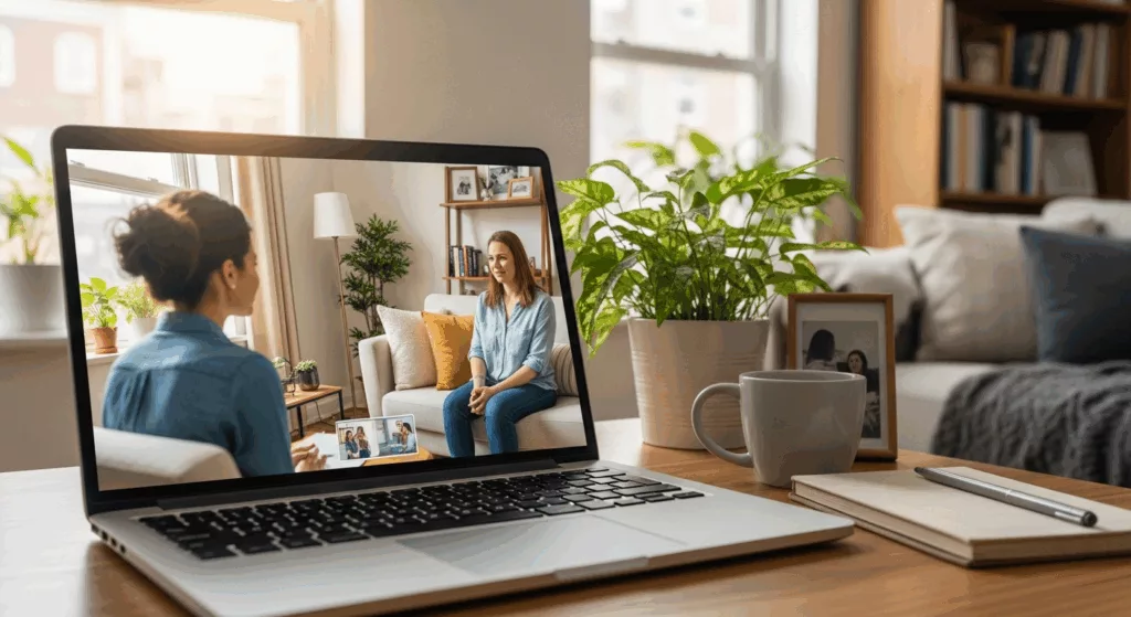 Telehealth trauma therapy session showing flexible weekend scheduling options in Florida