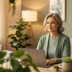 Peaceful woman in comfortable home environment during telehealth therapy session for empaths in Florida