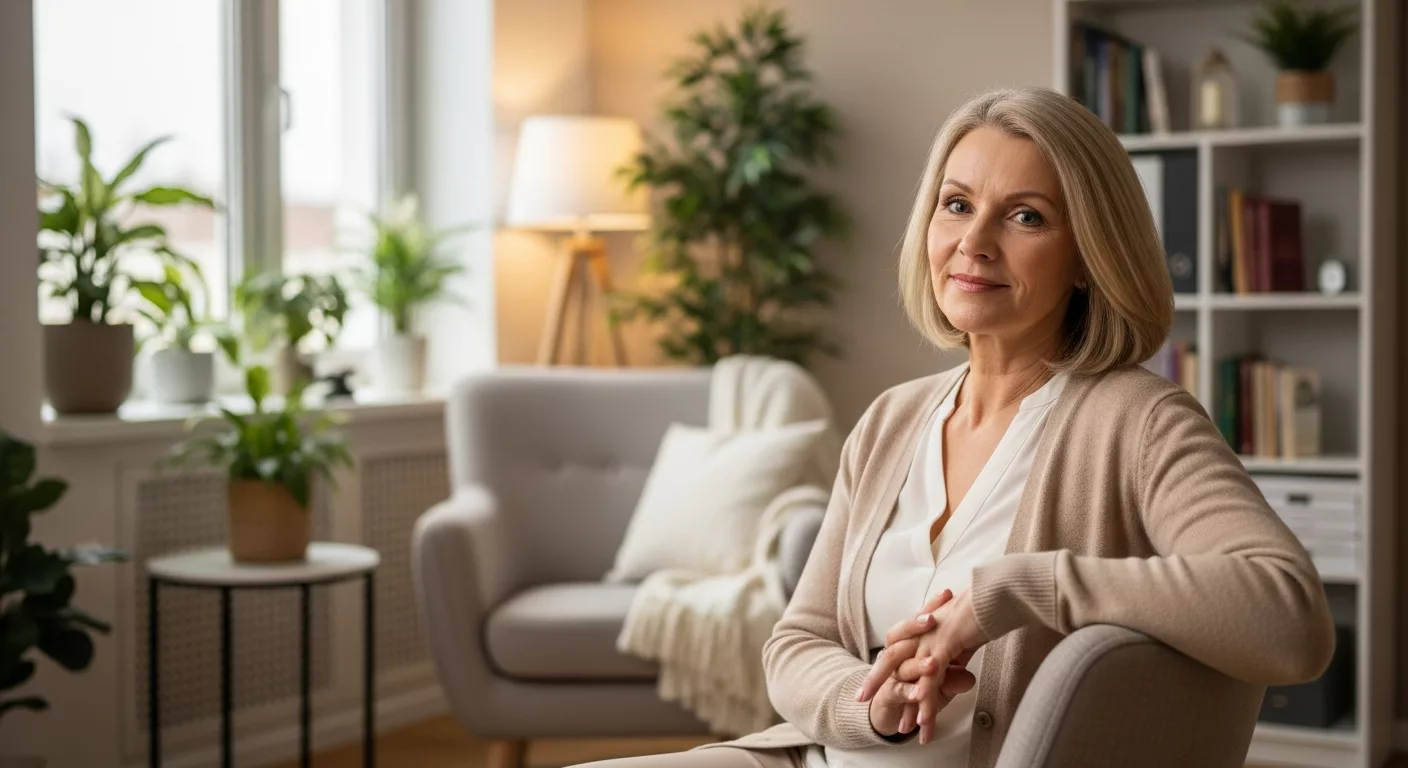 Healthcare professional in welcoming therapy office representing childhood trauma healthcare careers connection